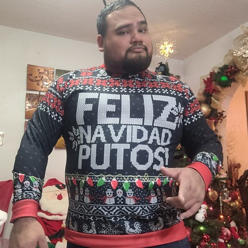 Customer photo review of Premium Fleece-lined FELIZguy NAVIDAD PUTOS Sweatshirt