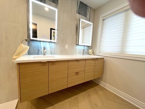 Customer photo review of Ashbury 72" Wall Mount Natural White Oak Bathroom Vanity, Double Sink