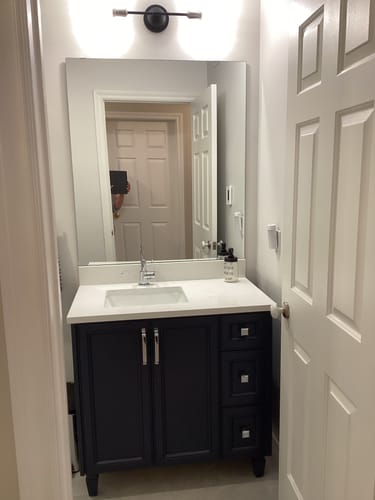 Customer photo review of Davenport 36" Pacific Blue Bathroom Vanity, Left Sink