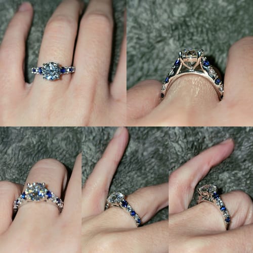 Customer photo review of Round Moissanite With Sapphire Pave Engagement Ring