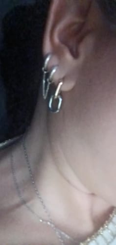 Customer photo review of Stainless Steel Fashion Gold Color Geometric Square Hoop Earrings for Women Huggie Punk Hip-Hop Metal Round Circle Party Jewelry