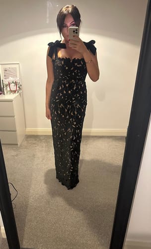 Customer photo review of RENT House of CB Tiff Black Velvet Lace Maxi Dress (RRP £199)