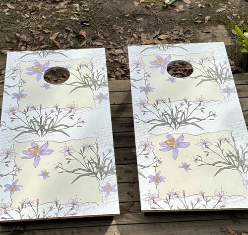Customer photo review of Flower Cornhole Board Wraps
