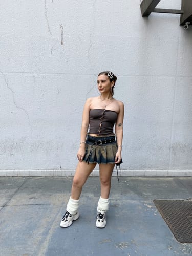 Customer photo review of Sleeveless solid button backless tube top y2k 90s Revival Techno Fashion