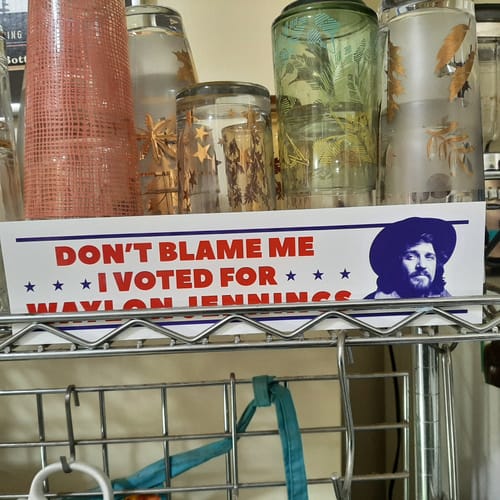 Customer photo review of I Voted for Waylon Jennings Bumper Sticker