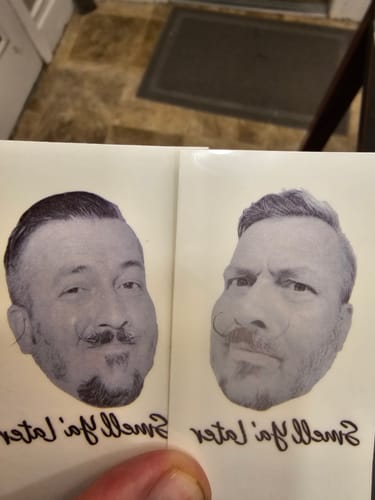 Customer photo review of Face Cut-Out Photo with Text Temporary Tattoo - Grayscale
