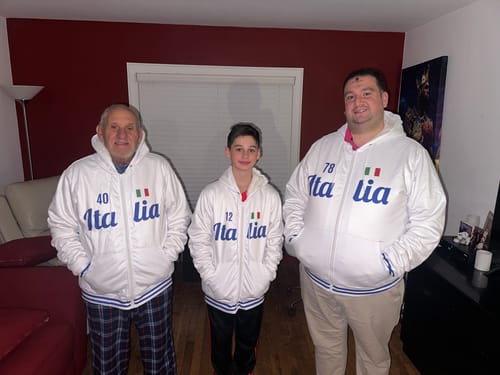 Customer photo review of Italy White Microfleece Zip-Up Hoodie - Custom Name + Number
