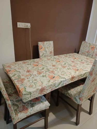 Customer photo review of Tropical Flower Elastic Table Chair Covers