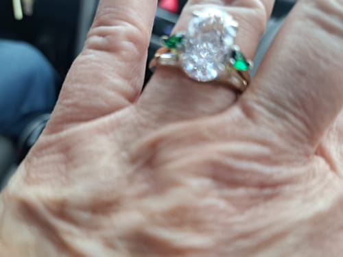 Customer photo review of Louily Vintage Two-Tone Oval Cut Three Stone Engagement Ring In Sterling Silver
