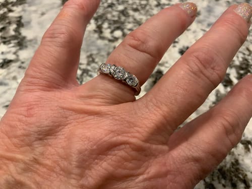 Customer photo review of Three Stone Moissanite Bar Set Engagement Ring