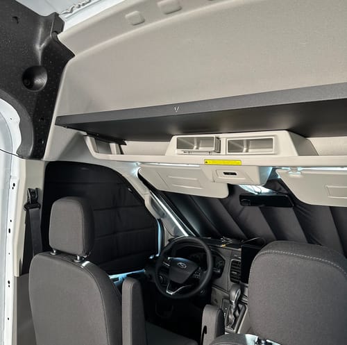 Customer photo review of Ford Transit Headliner Shelf, Aluminum