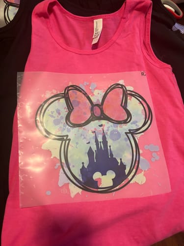 Customer photo review of Watercolor Disney Minnie Head DTF Heat Transfer, Disney Vacation Design, Mickey Minnie DTF