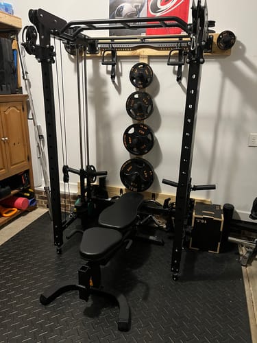 Customer photo review of Major Fitness F35 All-In-One Home Gym Wall-Mount Folding Power Rack