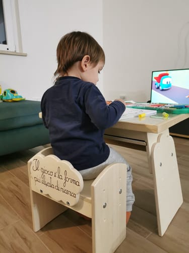 Customer photo review of Tavolino multiattività per bambini (sediolina inclusa)