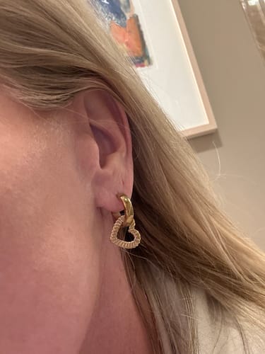Customer photo review of Pleated Heart Drop Earrings