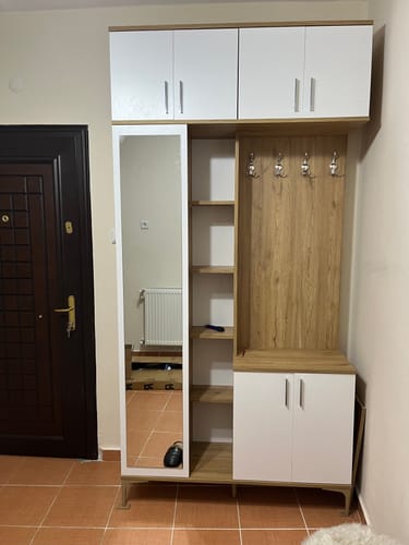 Customer photo review of Rani EA120 Portmanto Boy Aynalı Raflı Ayakkabılık Vestiyer Sepet Ceviz - Beyaz