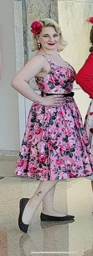 Customer photo review of FINAL SALE - Ingenue Dress in Pink Rose Print - Vixen by Micheline Pitt