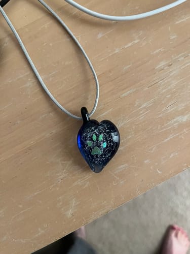 Customer photo review of Pawprint Heart Pendant with Cremation Ash