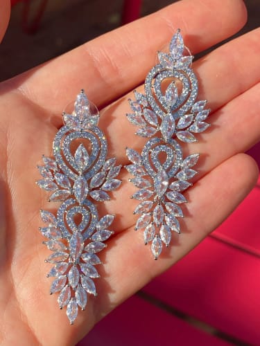 Customer photo review of XANDRA LUXURY MARQUISE CRYSTAL LONG DROP EARRINGS - NEW!