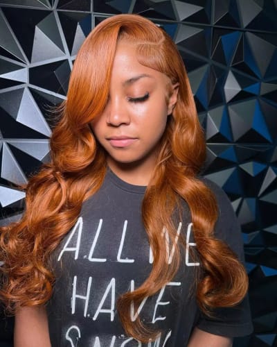 Customer photo review of 4x4 Lace Closure Wig Ombre Ginger Brown Colored Pre-Plucked 13x6 HD Transparent Lace Frontal Wig Wave Human Hair Orange Ginger