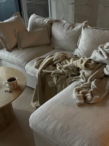 Customer photo review of Coastal | Linen Style Slipcovered Feather 3 Seater Reversible Chaise Seater Sofa