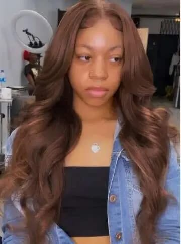 Customer photo review of HD 13x4 Chocolate Brown Lace Front Human Hair Wigs For Women Body Wave Transparent 360 Full Lace Frontal Wigs On Clearance Sale