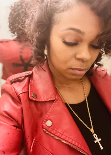 Customer photo review of Ankh Galaxy Red Cropped Biker Jacket