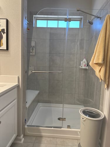 Customer photo review of SUNNY SHOWER 45" x 72" Frameless Hinged Pivot Shower Door, Chrome Finish
