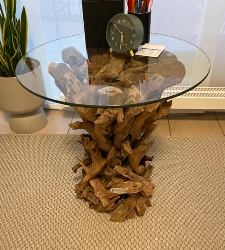 Customer photo review of REGINA Wurzeltisch mit Glasplatte Ø 60 cm