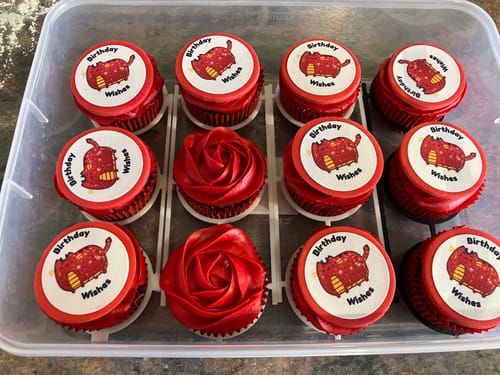 Customer photo review of 15 x 5 cm Pre-cut Standard Cupcake Custom Edible Icing Images