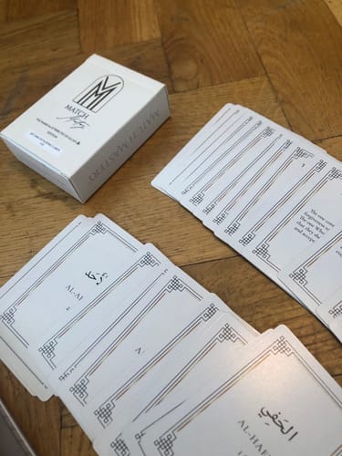 Customer photo review of Islamic Card Game - Learn The 99 Names of Allah, Family Educational Fun: Set 1