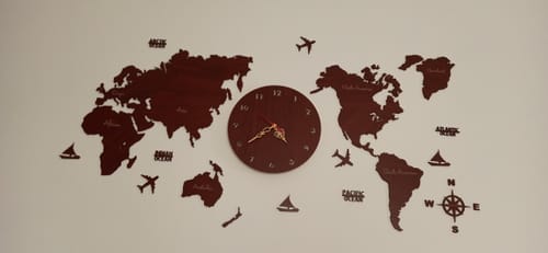 Customer photo review of Wooden World Map Clock | Wooden world map with clock | Map of World Clock