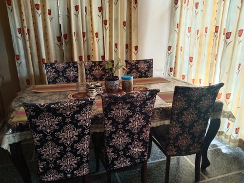 Customer photo review of DivineTrendz - Beige Black Elastic Chair & Table Covers