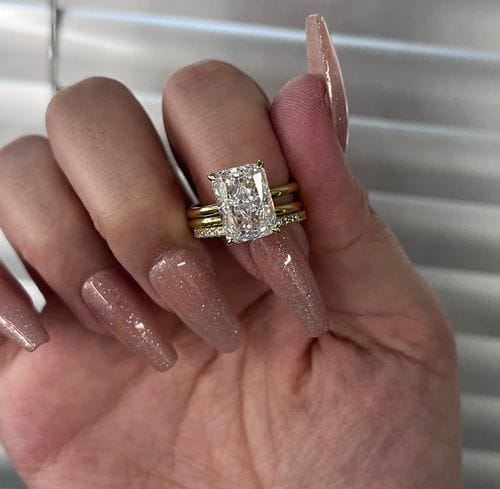 Customer photo review of Louily Classic Yellow Gold Radiant Cut 3PC Wedding Ring Set In Sterling Silver