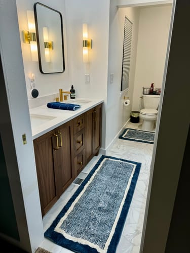 Customer photo review of Bridgeport 60" American Black Walnut Bathroom Vanity, Double Sink
