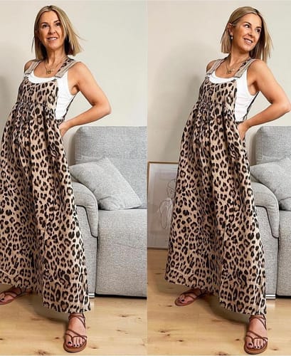 Customer photo review of Cool Leopard Print Patchwork Suspender Maxi Dress