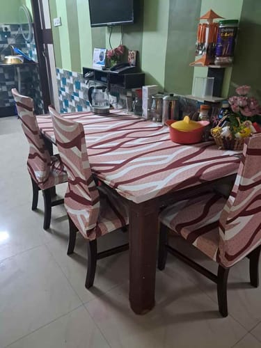 Customer photo review of DivineTrendz Exclusive -Brown White Striped Elastic Chair & Table Cover