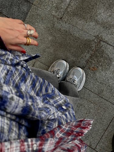 Customer photo review of INFLATION Brushed Check Oversized Shirts Unisex