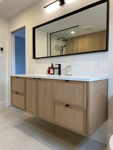 Customer photo review of Cape Breton 60" Wall Mount White Oak Bathroom Vanity