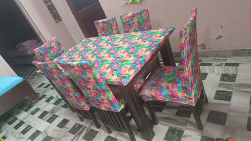 Customer photo review of Crepe Flowers Elastic Dining Table Chair Covers