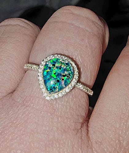 Customer photo review of Bedazzled Pear Opal Ring