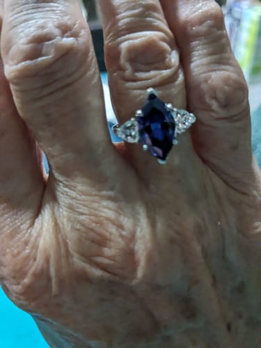 Customer photo review of Three Stone Marquise Cut Lab-Created Sapphire Sterling Silver Ring