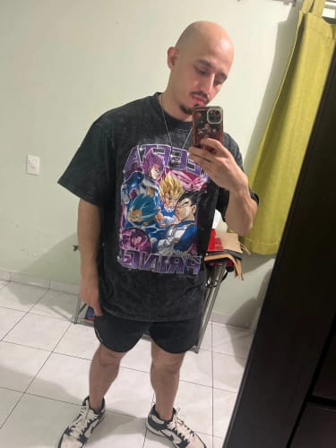 Customer photo review of Oversized Vintage Washed Anime Dragon Ball T-shirt: Vegeta Bejita Streetwear with Son Goku Kakarotto Manga Tops Tees for Men