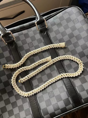 Customer photo review of S925 Moissanite Diamond Prong Cuban Link Chain in 14K Gold - 12mm