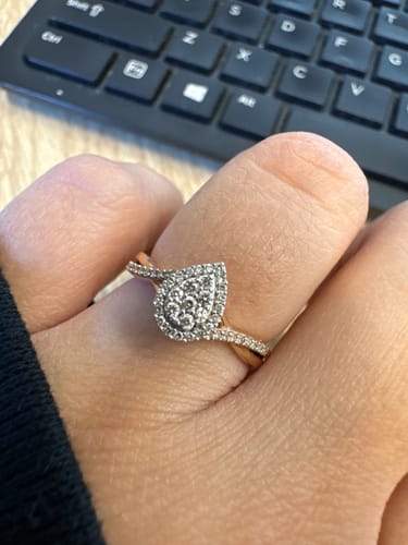 Customer photo review of I Will® Round Brilliant Cut Diamond Cluster Pear Halo Promise Ring in 9ct Rose Gold