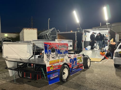 Customer photo review of Racing Trailer Pit Lights – Dual 10 Foot Pole 20,000 Lumens