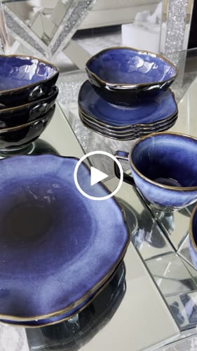 Customer video review of 16-Piece Ocean Blue Porcelain Dinnerware Set