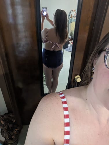 Customer photo review of 1950s Striped Colorblock Retro Bikini Set