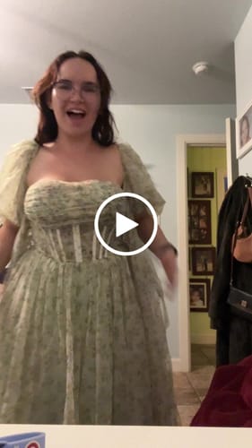 Customer video review of Corset Tie Back Floral Print Tulle Prom Dress with Removable Puff Sleeves