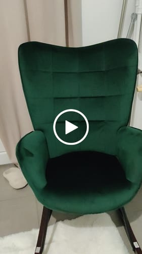 Customer video review of Fauteuil à bascule allaitement rétro confortable rembourré en velours vert foncé à surpiqûres - FUNKEL VELVET GREEN FABRIC ROCK